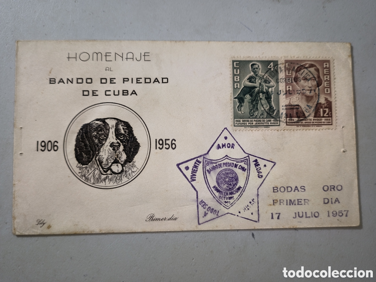 Sellos: Cuba,sobre primer d&iacute;a emisi&oacute;n del bando de piedad ,a&ntilde;o 1957.