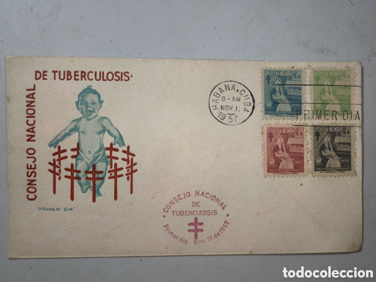 Sellos: Cuba,sobre primer d&iacute;a de la emisi&oacute;n antituberculosa del a&ntilde;o 1957.
