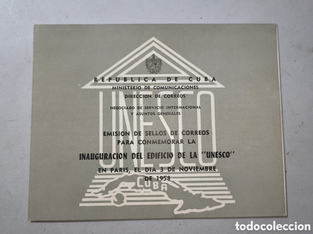 Sellos: Cuba,folleto propaganda con el primer d&iacute;a emisi&oacute;n edificio UNESCO ,a&ntilde;o 1958