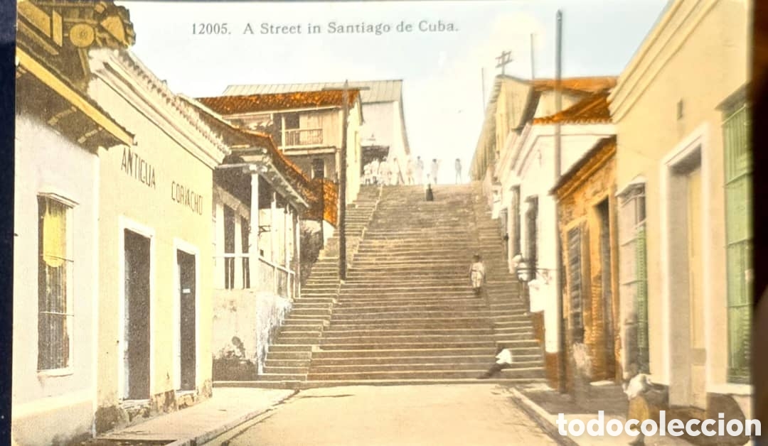 Sellos: CA)Caribbean &ndash; Early 20th Century &ndash; Urban Street Scene &ndash; Colorized postcard titled