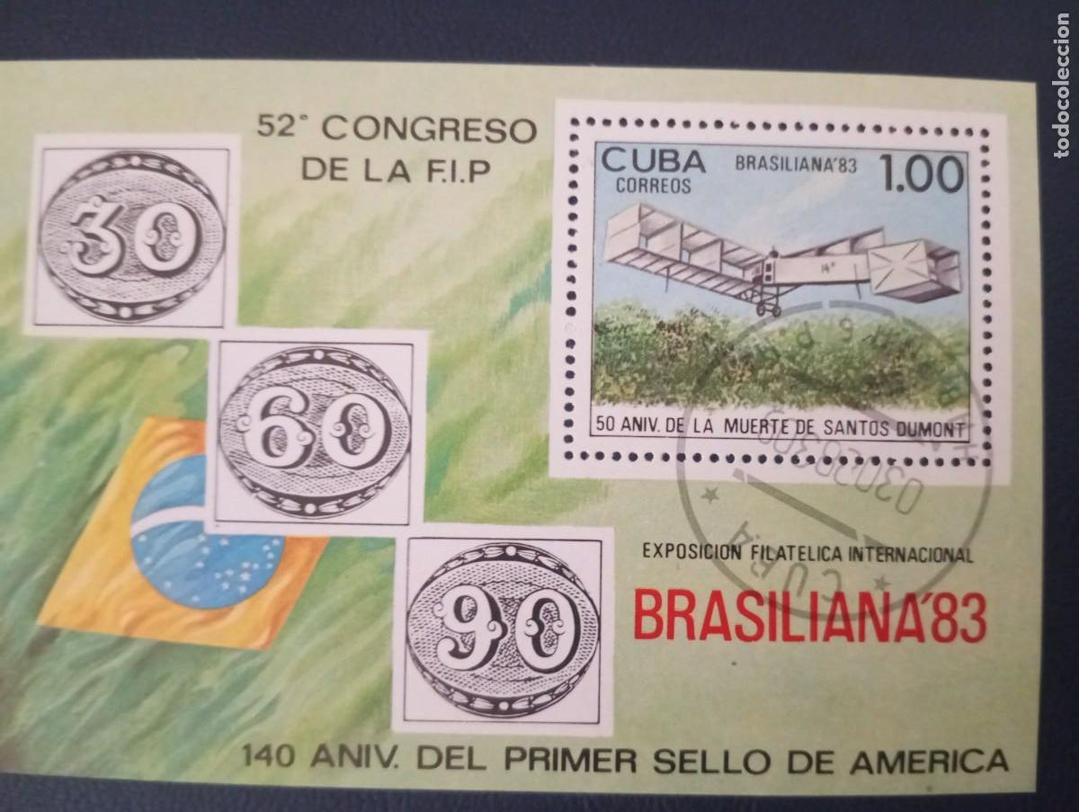 Sellos: CUBA 83, 52 CONGRESO DE KA FIB, AVI&Oacute;N DE SANTOS DUMONT