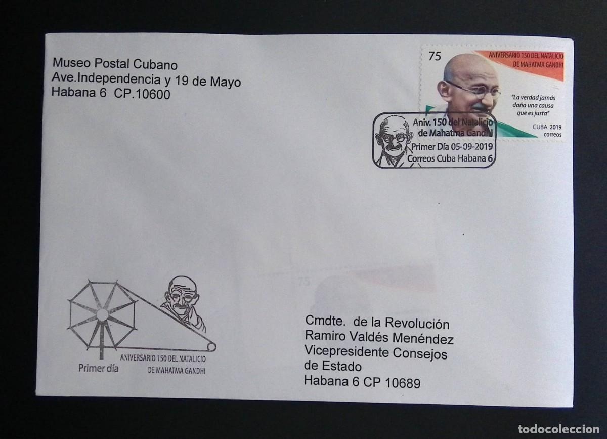 Sellos: KV)2019 CUBA, FIRST DAY COVER OF THE 150TH BIRTH ANNIVERSARY OF MAHATMA GANDHI SENT FROM THE CUBAN P
