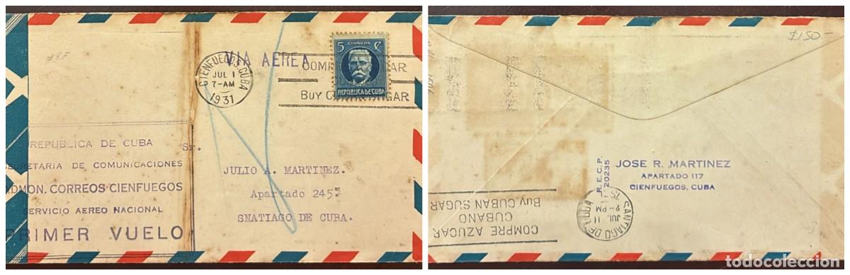 Sellos: O) 1931 CUBA, CIENFUEGOS, CALIXTO GARCIA 5c, BUY CUBAN SUGAR SLOGAN,AIRMAIL CIRCULATED TO SANTIAGO