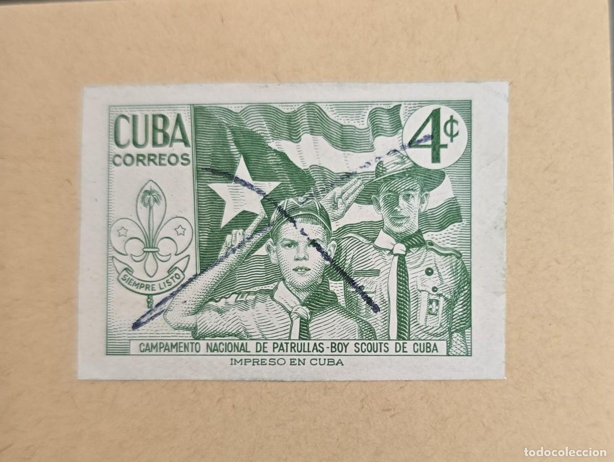 Sellos: O) 1954 CUBA, PRINTING DIE PROOF, CARD BOARD, CARIBE, SPANISH COLONY, SCOUTS SALUTING, NATIONAL P