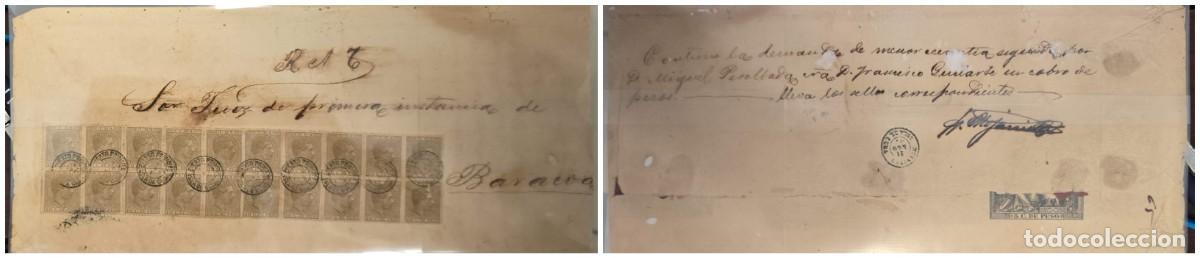 Sellos: O) CUBA, PUERTO PRINCIPE, SPANISH COLONY, ADDRESSED TO THE JUDGE OF FIRST INSTANCE OF BARACOA, R.
