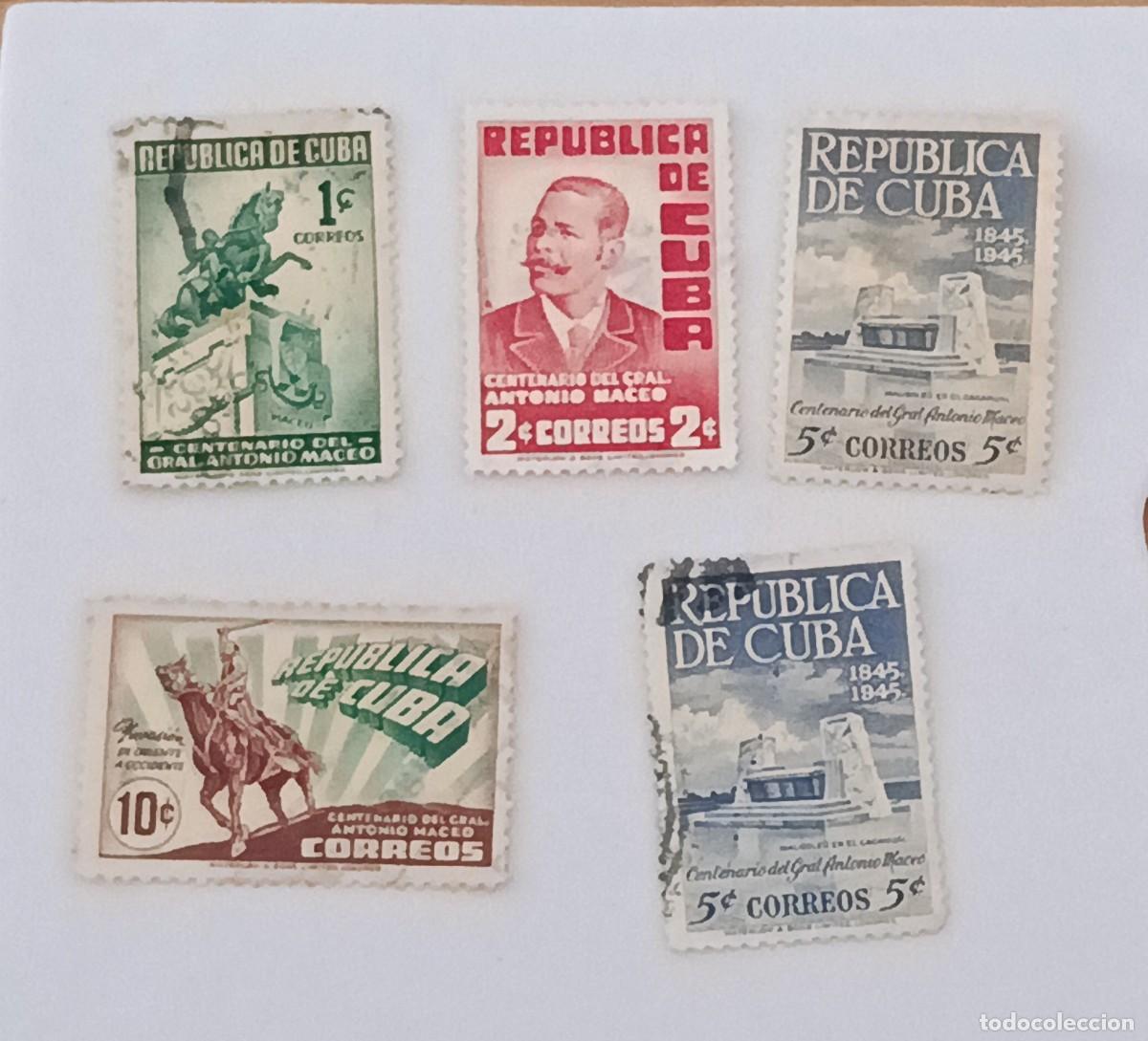 Sellos: Sellos Cuba 1948. Centenario nacimiento de Antonio Maceo. Edifil 410, 411, 412 y 414.
