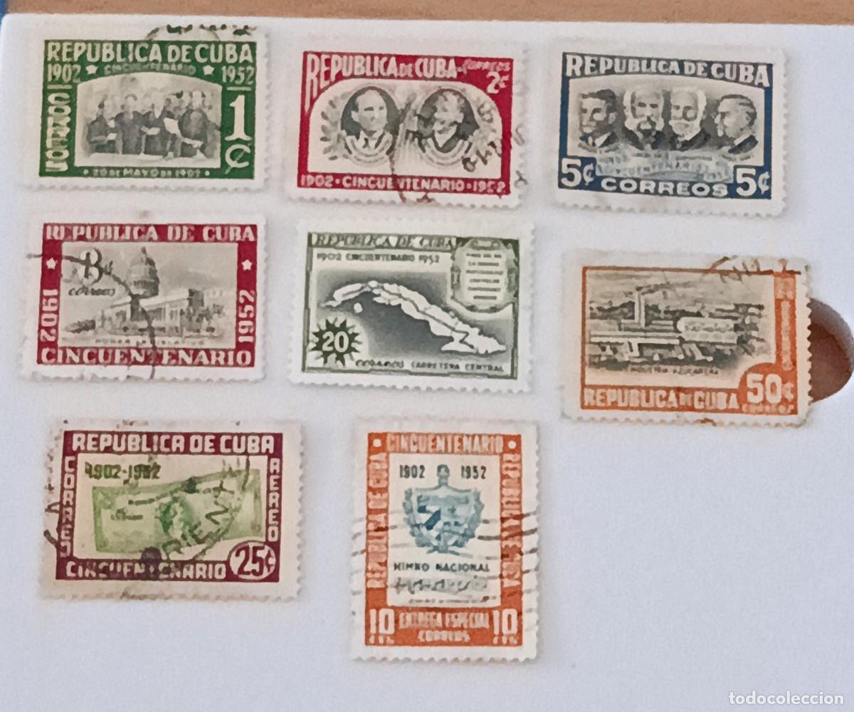 Sellos: Sellos Cuba 1952. 50 Aniversario del establecimiento sw la Rep&uacute;blica. edifil 487/492 y 495/496