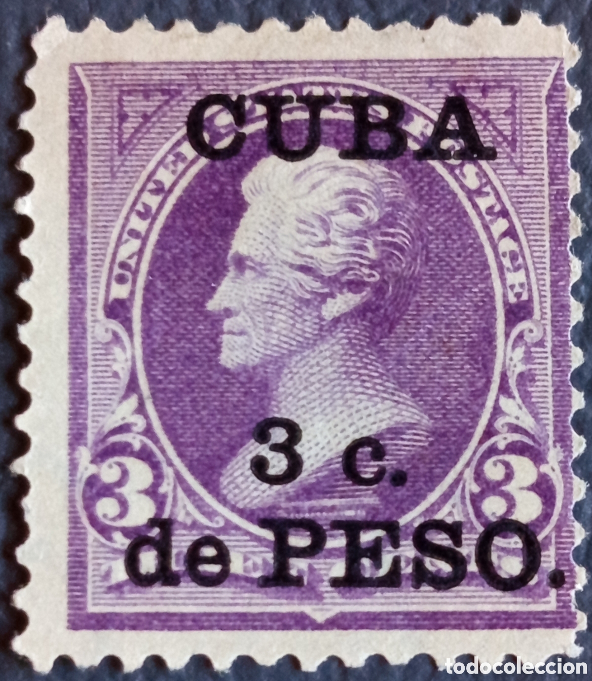 Sellos: Cuba 1899 3c de Peso Violeta USA Sobrecarga Ocupaci&oacute;n Scott 222 Mi 3 MH