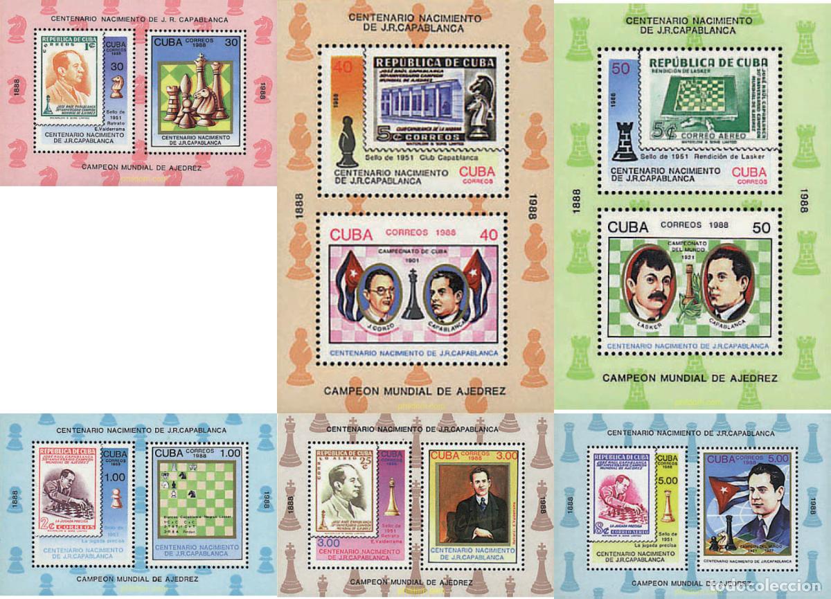 Sellos: 30624 MNH CUBA 1988 CENTENARIO DEL NACIMIENTO DE JOSE RAUL CAPABLANCA
