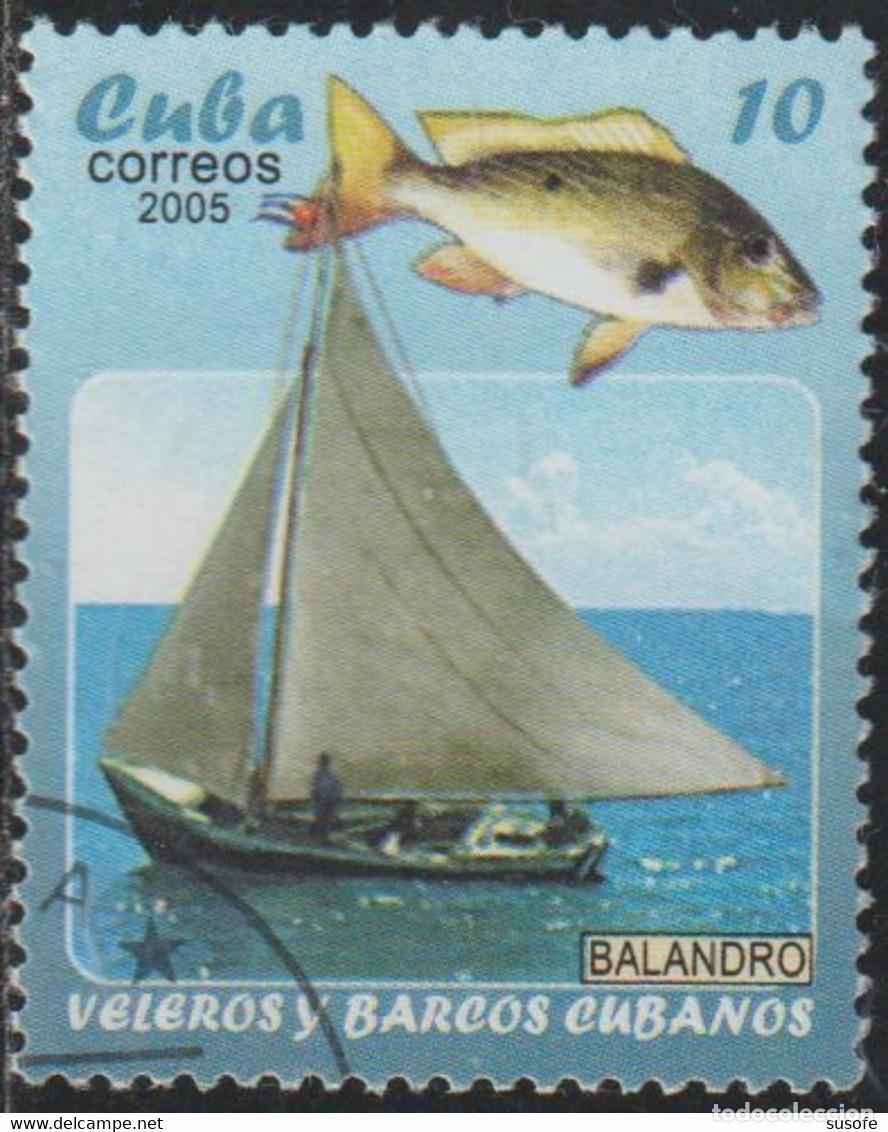 Sellos: Cuba 2005 Scott 4484 Sello * Barco de Pesca Veleros Peces Balandro Fauna Michel 4706 Yvert 4251