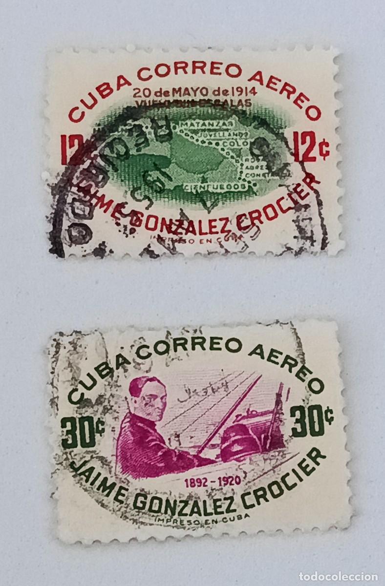 Sellos: Sellos Cuba 1955, 35 Aniversario de la muerte del aviador Jaime Gonz&aacute;lez, edifil 627 y 628.
