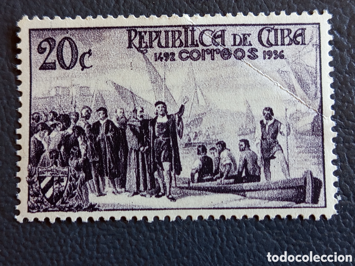 Sellos: Sello Cuba 1936 Descubrimiento de Am&eacute;rica Desembarco de Col&oacute;n 20c Violeta MH