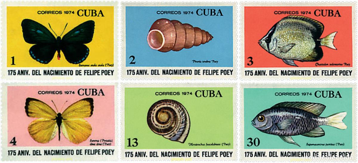 Sellos: 75816 MNH CUBA 1974 175 ANIVERSARIO DEL NACIMIENTO DEL NATURALISTA FELIPE POEY
