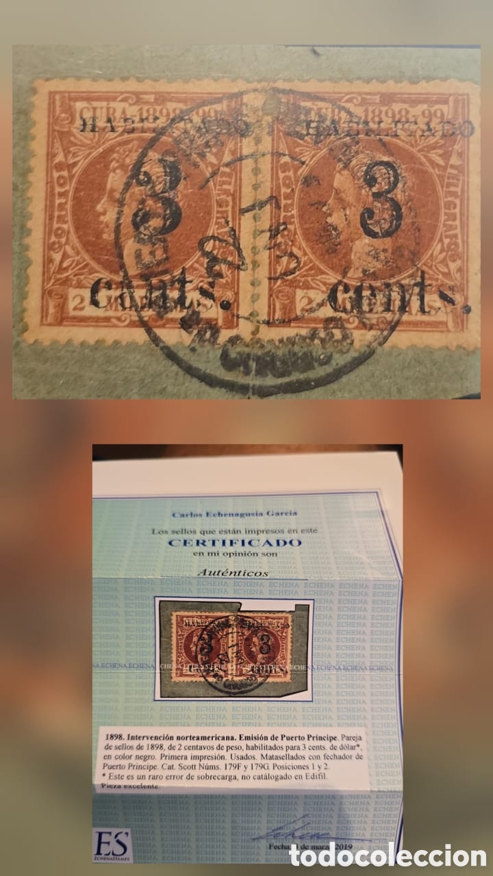 Sellos: CA) Cuba , an envelope fragment with a pair of telegraph stamps enabled at from the provisional