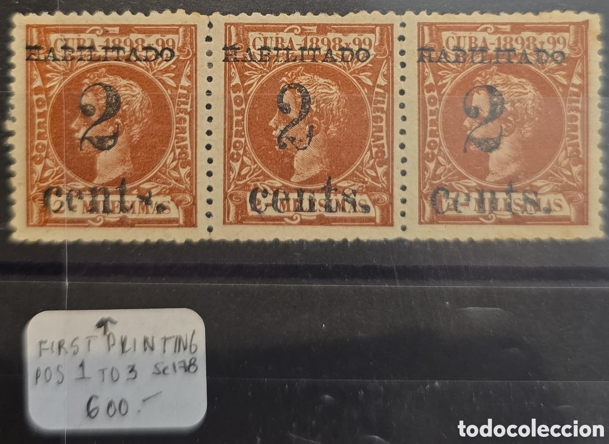 Sellos: CA) Cuba , pulls three telegraph stamps corresponding to the first impression of the rating 2 ce