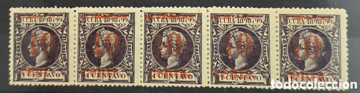 Sellos: CA)Cuba , pulls five overloaded postage and telegraph stamps with provisional authorization from