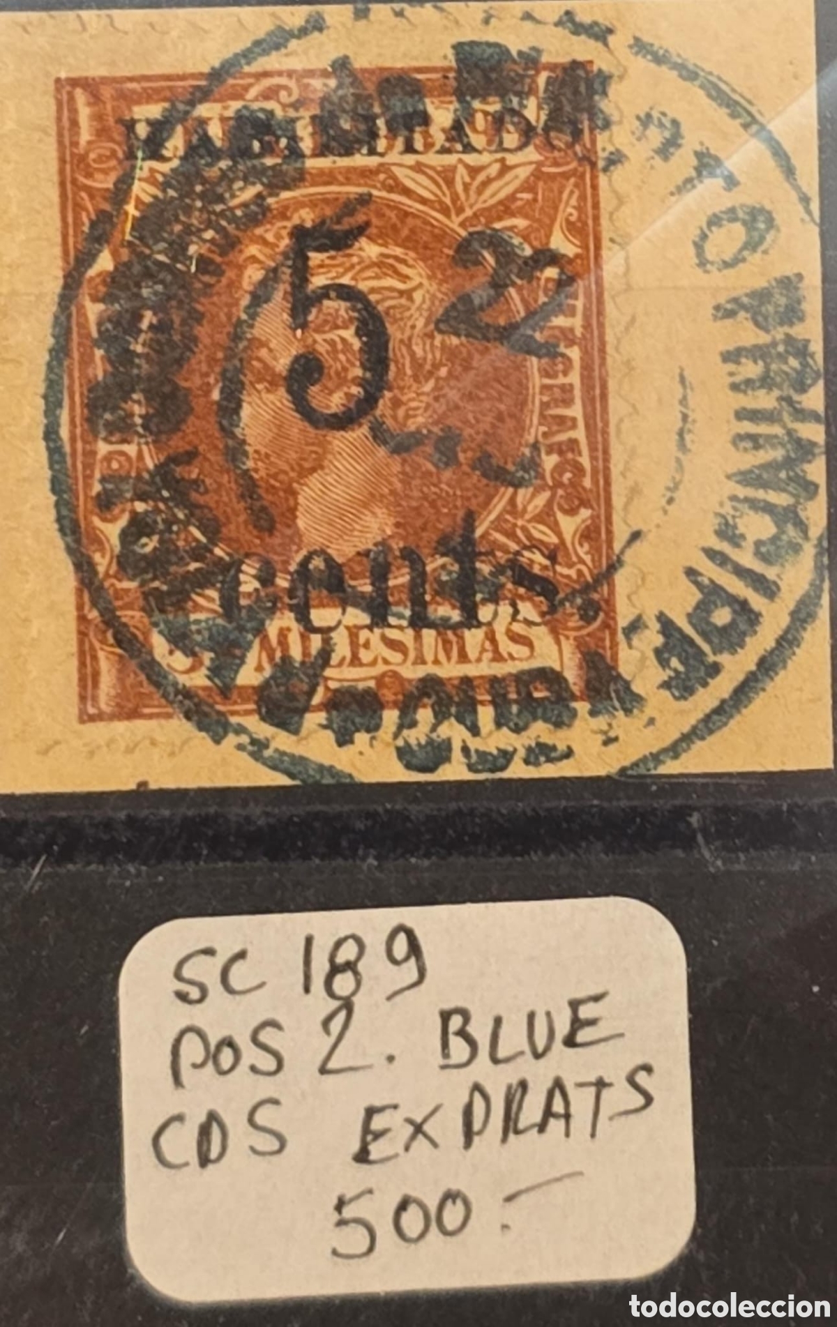 Sellos: CA)Cuba , estampilla individual de tel&eacute;grafo habilitada a un valor de 5 centavos correspondiente