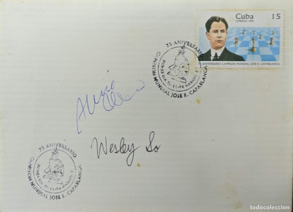 Sellos: O) 1996 CUBA, SPANISH COLONY, WORLD CHESS CHAMPION, JOSE RAUL CAPABLANCA, SIGNATURE, FDC XF