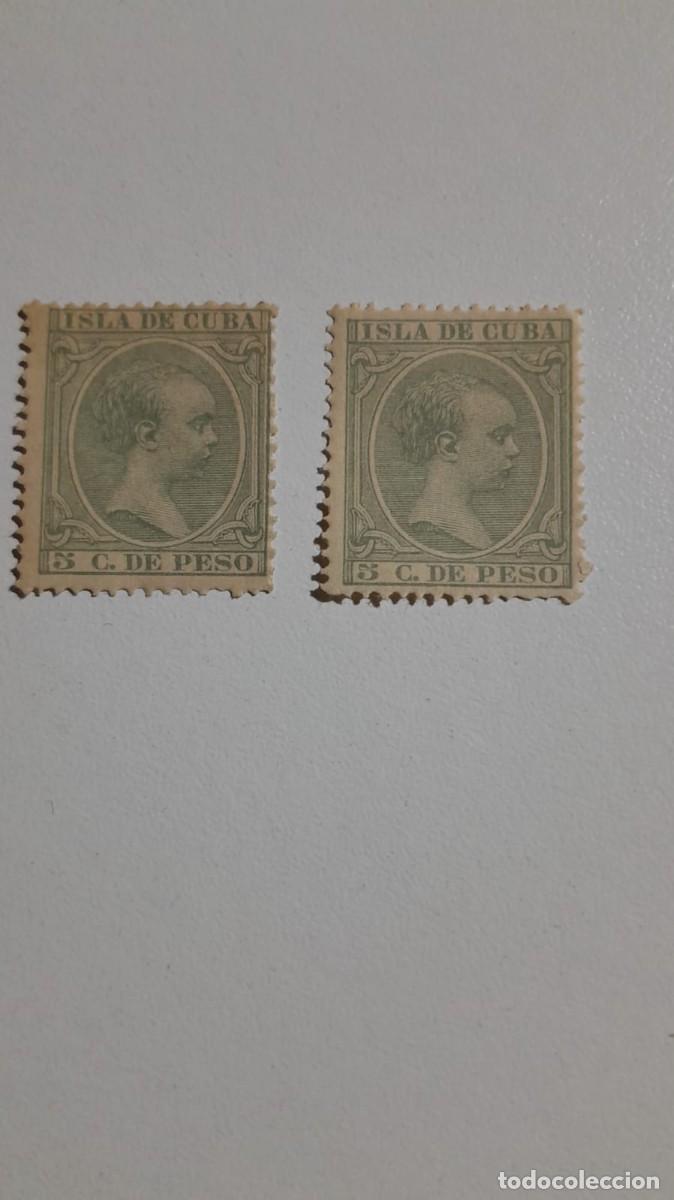 Sellos: Pareja de sellos Cuba (Colonia Espa&ntilde;ola) 1890 - Alfonso XIII &rdquo;El Pel&oacute;n&rdquo; 5 C. de Peso - MNH (Nuevos s