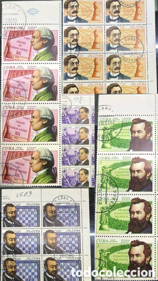 Sellos: CA)Cuba.1976Chess History.Commemorative series of stamps honoring great chess figures, including Phi