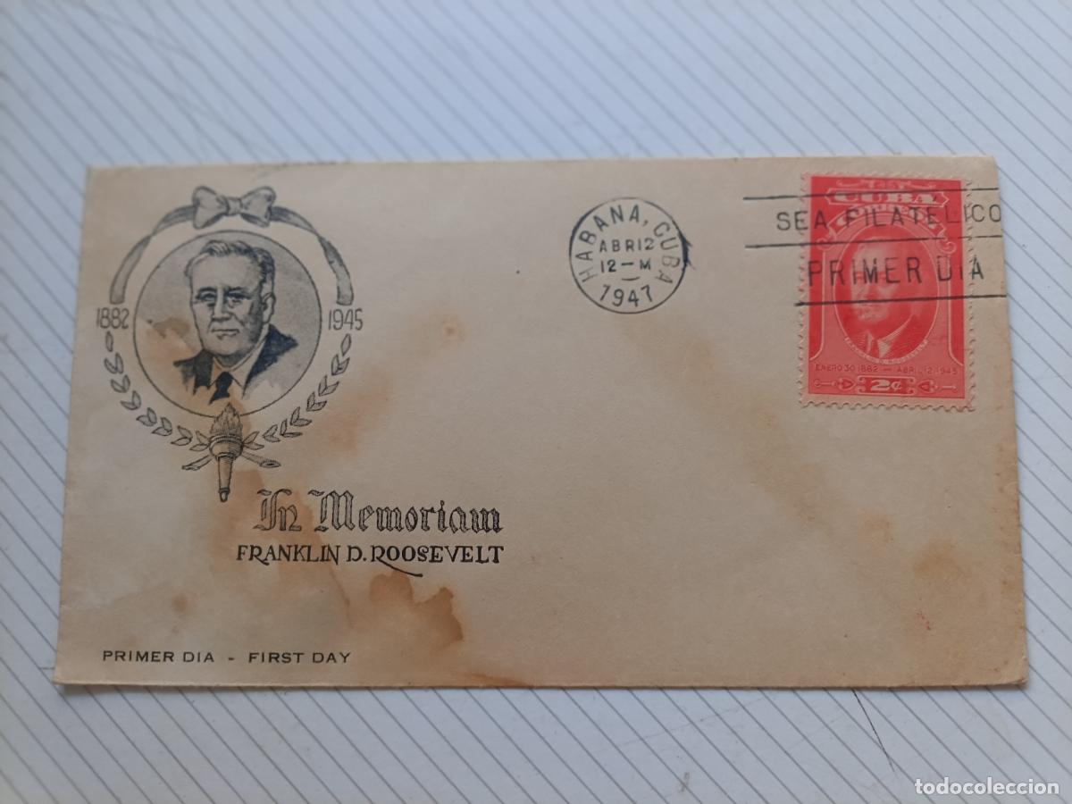 Sellos: Sobre de primer d&iacute;a, Cuba, Franklin D. Roosevelt 1947