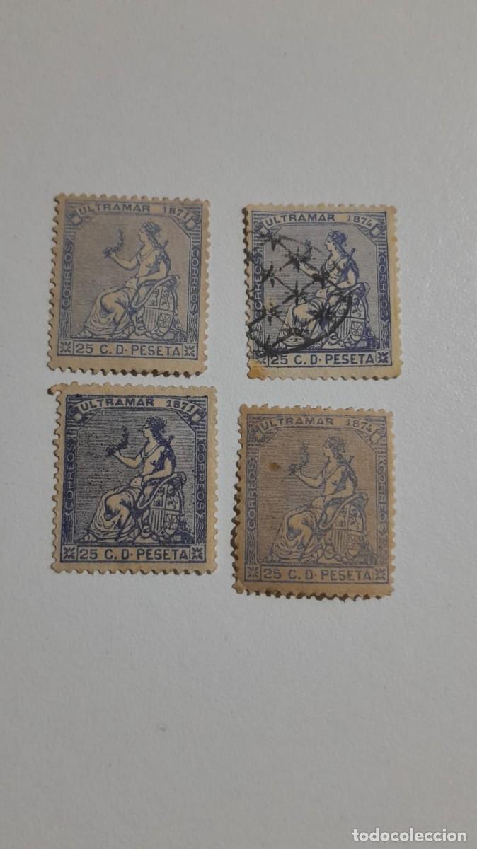 Sellos: Ultramar (1871-1874) - Alegor&iacute;a de Espa&ntilde;a Sentada - 25 C. Peseta - Incluye uno con Goma (MH)