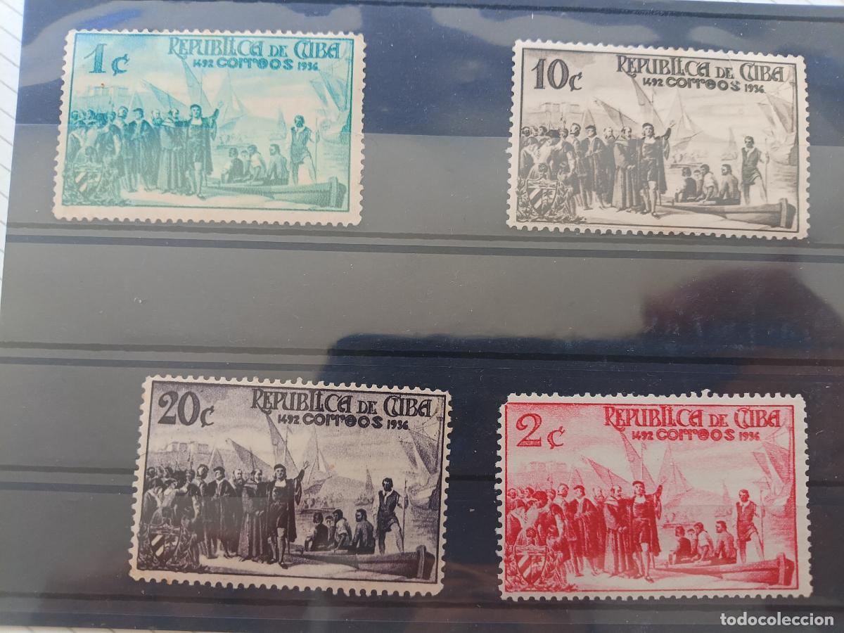 Briefmarken: Cuba. Lote de sellos de 1936 Descubrimiento de Am&eacute;rica. Col&oacute;n. Nuevos con se&ntilde;al de fijasellos