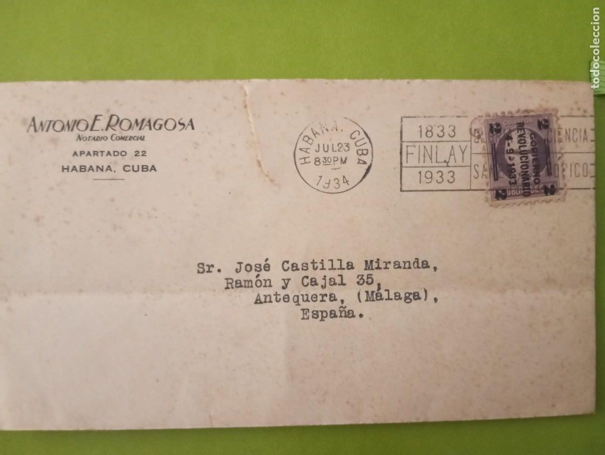Sellos: CUBA, 1923, CARTA CON SELLO DEL GOBIERNO REVOLUCIONARIO DESTINADA A ESPA&Ntilde;A