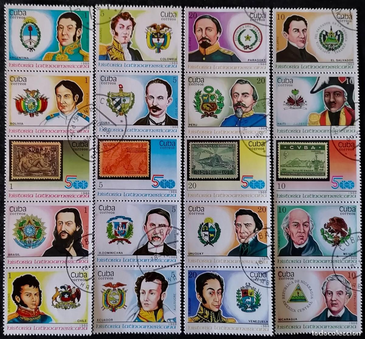 Sellos: CUBA 1988 - PERSONAJES / ESCUDOS .