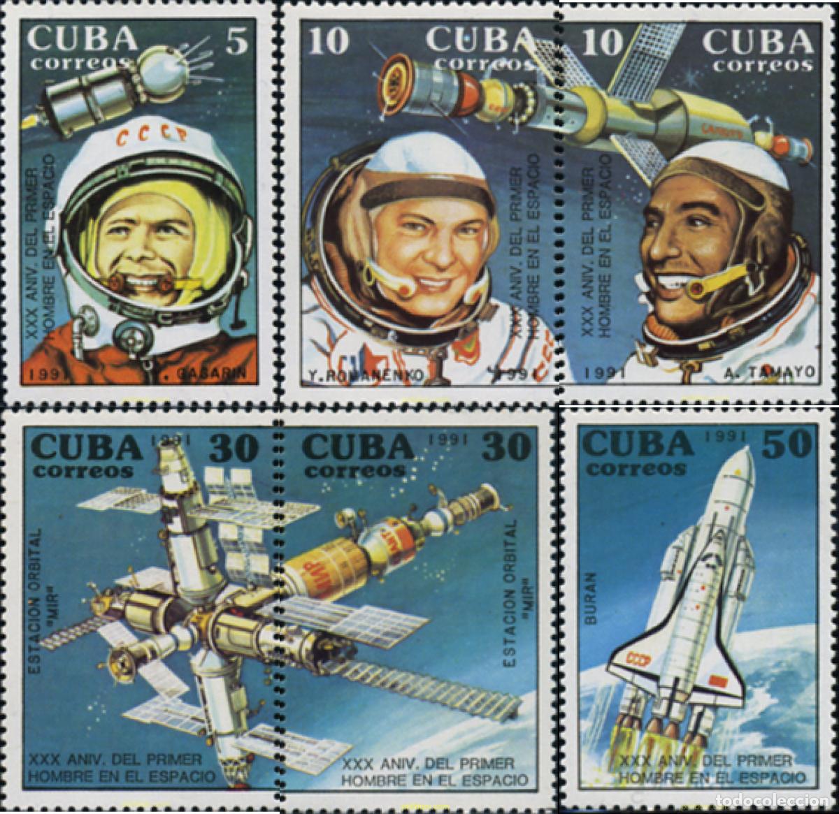Sellos: 356606 MNH CUBA 1991 30 ANIVERSARIO DEL PRIMER VUELO EN EL ESPACIO
