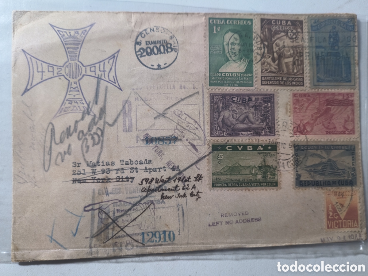 Sellos: Cuba, espectacular sobre certificado y censurado con el primer d&iacute;a de la serie del descubrimiento.