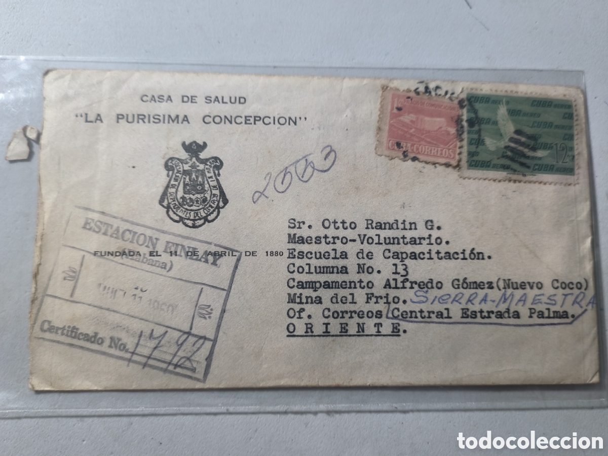 Sellos: Cuba,carta certificada a&ntilde;o 1960