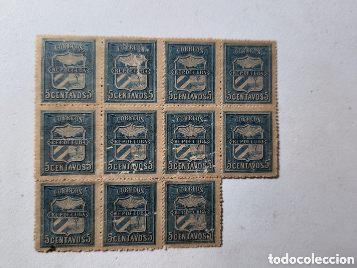 Sellos: Cuba, guerra de cuba,bloque 11sellos correo mamb&iacute; ,5 cents,1896.