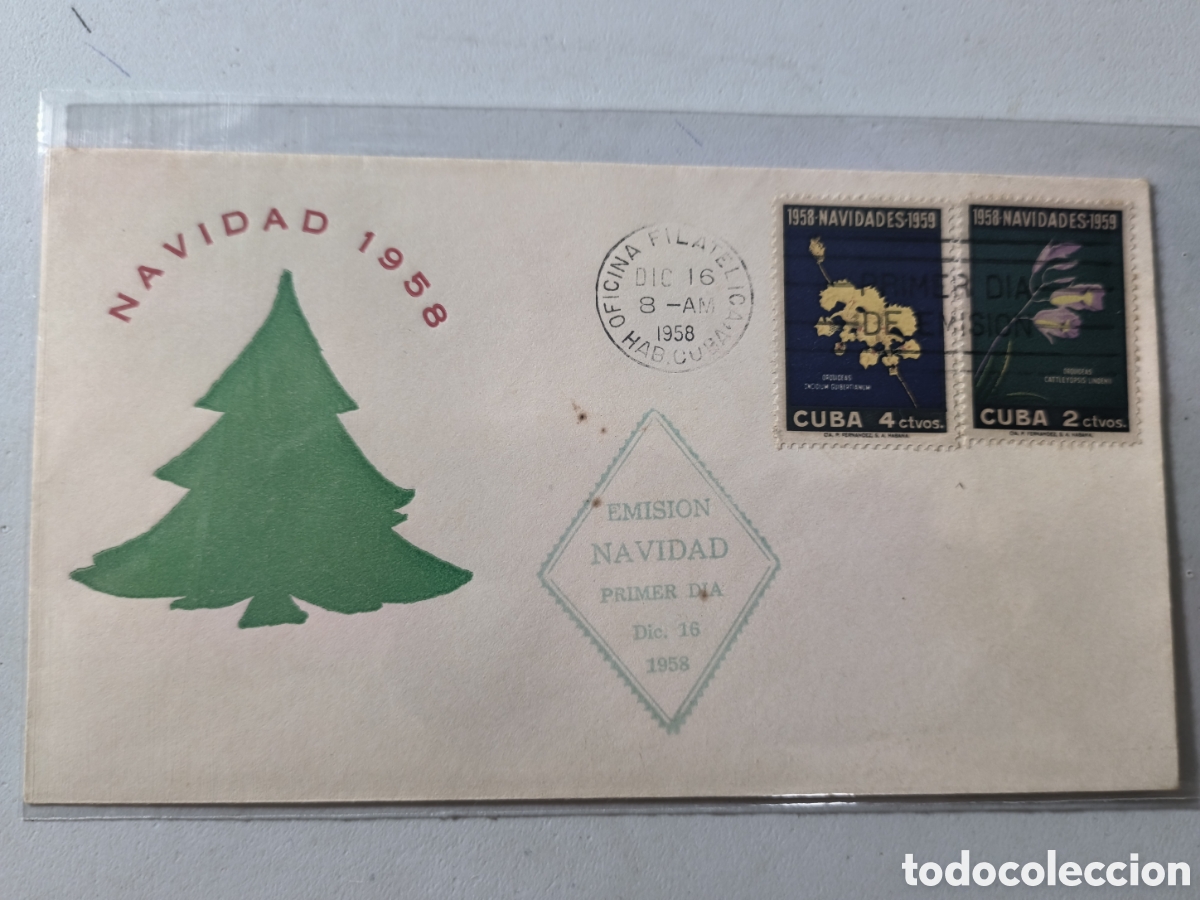Sellos: Cuba,sobre primer d&iacute;a emisi&oacute;n de navidad a&ntilde;o 1958