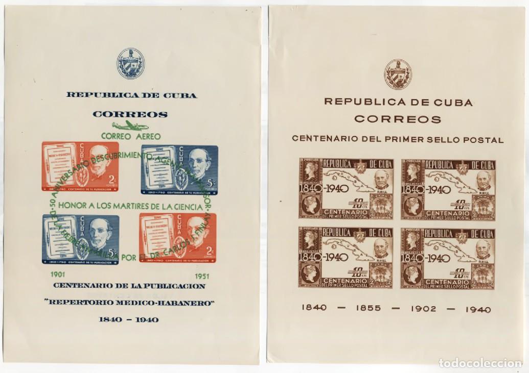 Sellos: Dos hojas sellos sin dentar Cuba &rdquo;Honor Martires de la ciencia&rdquo; y &rdquo;Centenario primer sello postal&rdquo;
