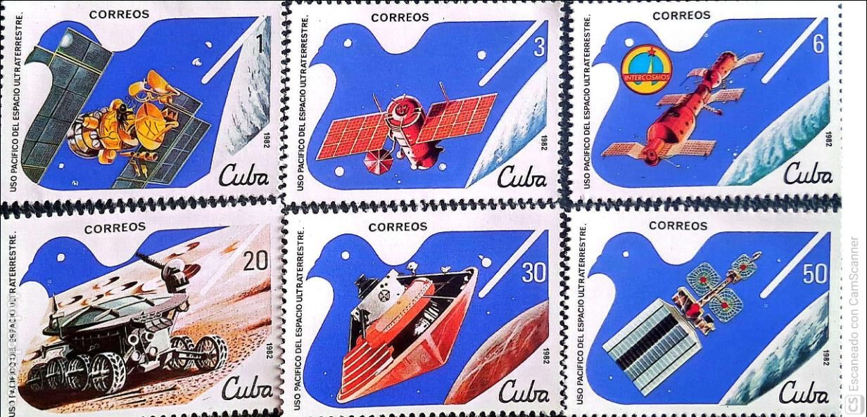 Sellos: Cuba. 2353/58 Utilizaci&oacute;n pac&iacute;fica del espacio exterior: Ingenios espaciales. 1982. Sellos nuevos y