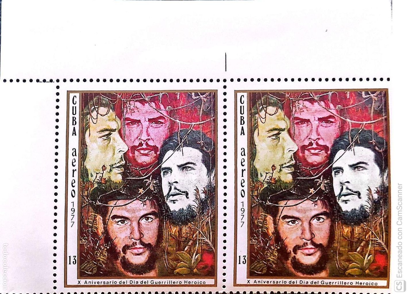 Sellos: Cuba. A 264 D&iacute;a del guerrillero heroico: Cuadro, en pareja. 1977. Sellos nuevos y numeraci&oacute;n Yvert.