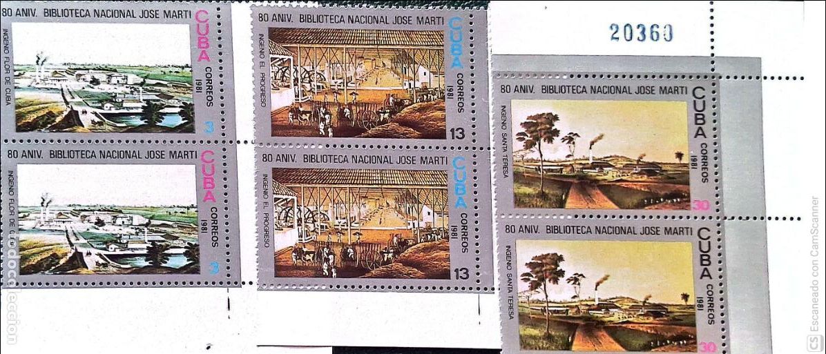 Sellos: 2297 Aniversario de la fundaci&oacute;n de la biblioteca Jos&eacute; Mart&iacute;: Litograf&iacute;as, en pareja. 1981. Sellos