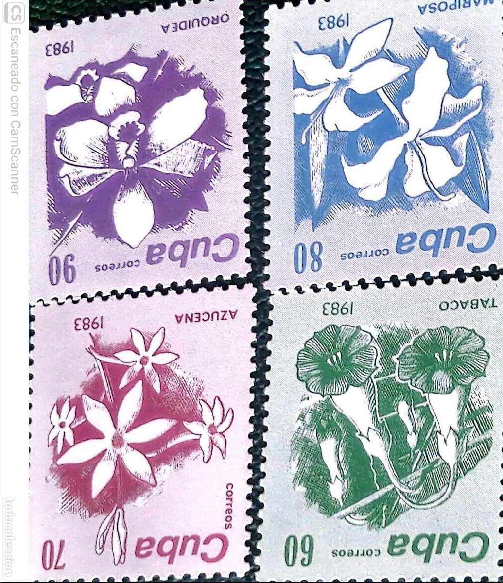 Sellos: Cuba. 2474/77 Flores: Tabaco, lirio blanco, mariposa y orqu&iacute;dea. 1983. Sellos nuevos y numeraci&oacute;n Yv