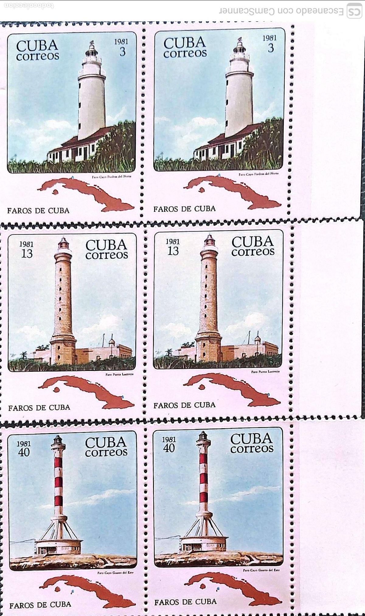 Sellos: Cuba. 2294/96 Faros: Piedras del Norte, punta Lucrecia y Guano del Este, en pareja. 1981. Sellos nue