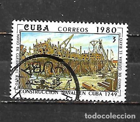 Sellos: 1980: La construcci&oacute;n naval en Cuba - Nav&iacute;o de guerra &rdquo;El Rayo&rdquo;. 1749 (CTO)