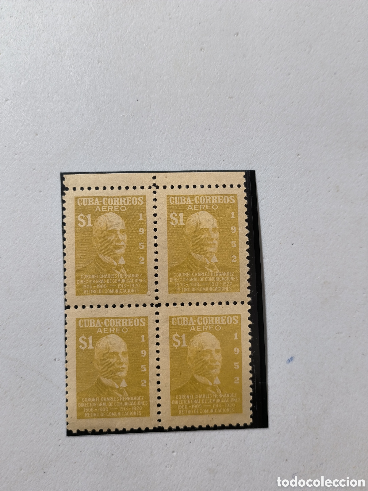 Sellos: Cuba, bloque de 4 sello 1 peso ,retiro comunicaciones1952
