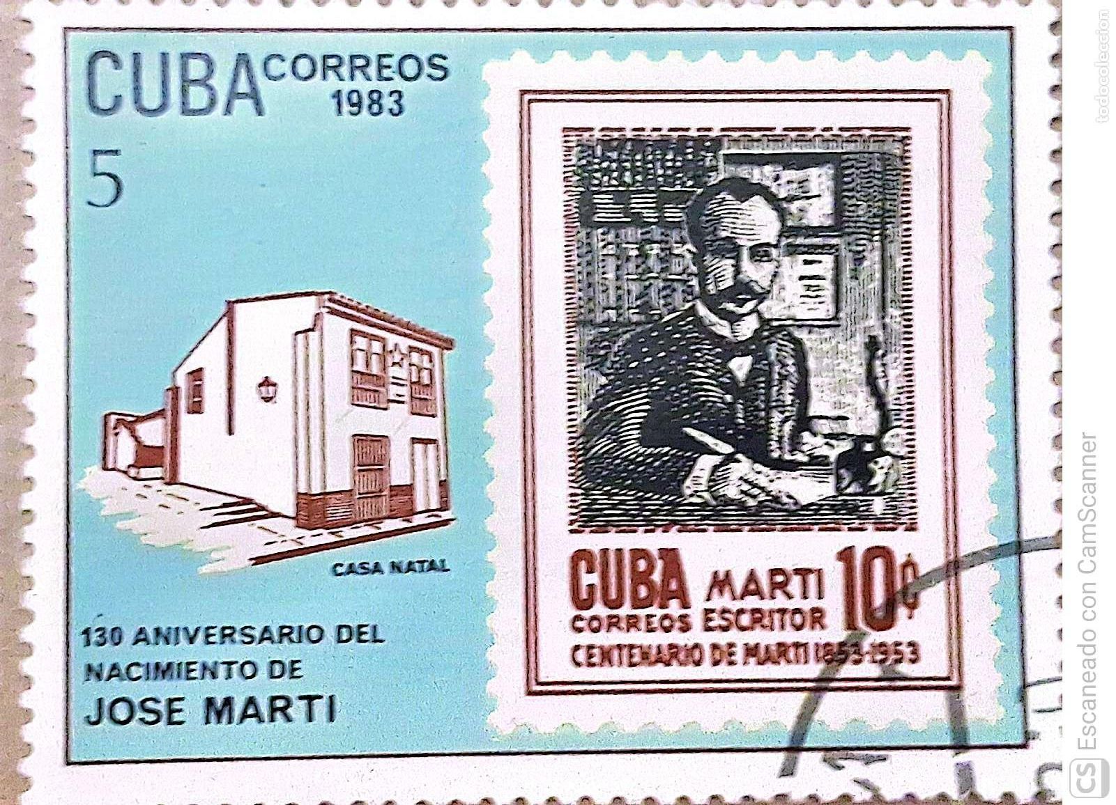 Sellos: Cuba. 2415 Aniversario del nacimiento de Jos&eacute; Mart&iacute;, pol&iacute;tico y escritor. 1983. Sellos usados y num