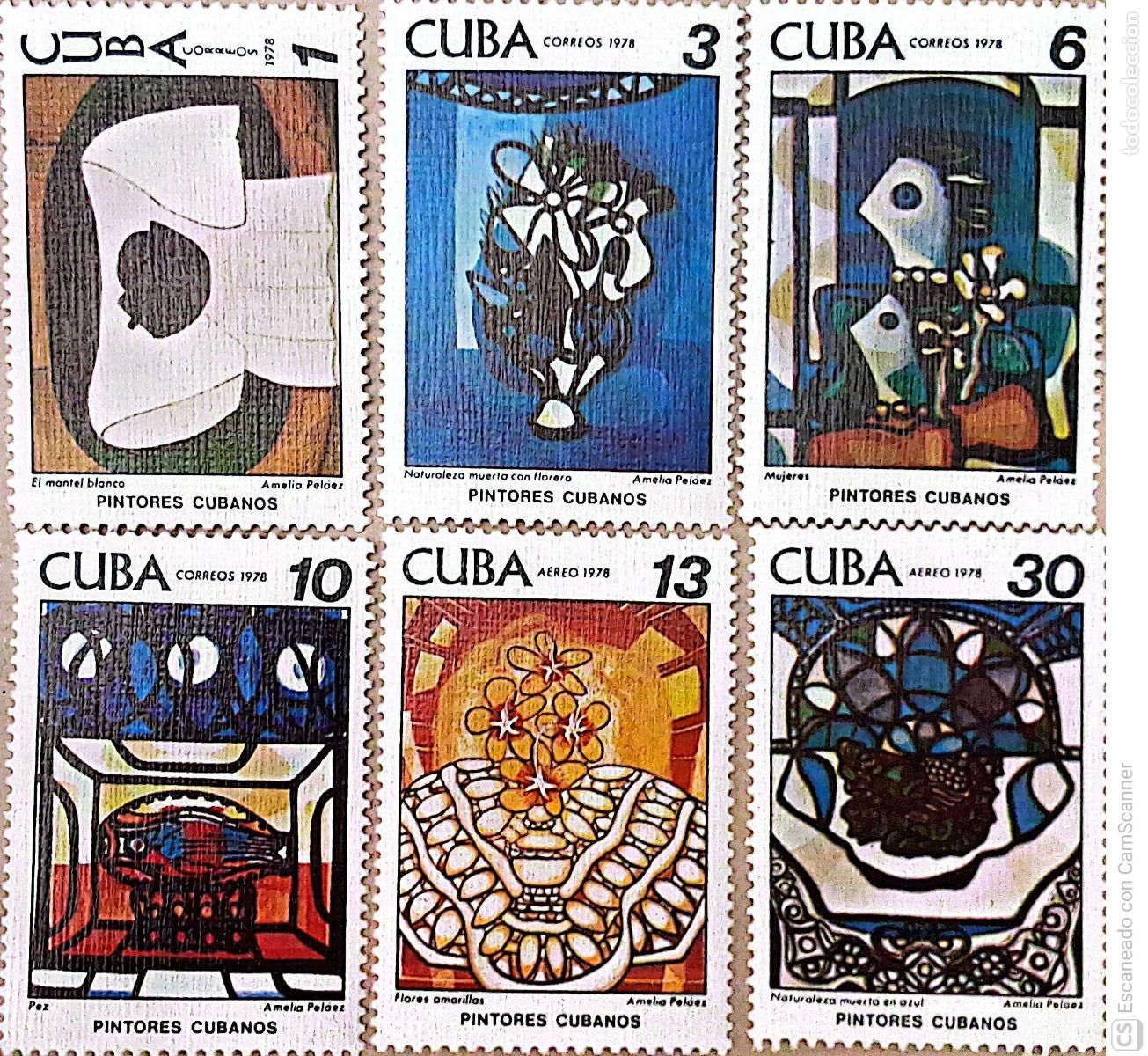 Sellos: Cuba. 2077/80 + A 300/01 Cuadros de Amelia Pelaez. 1978. Sellos nuevos y numeraci&oacute;n Yvert.