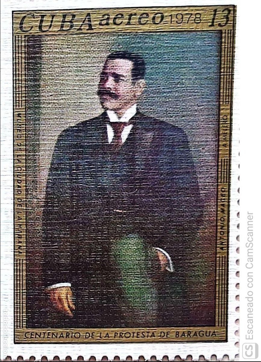 Sellos: Cuba. A 278 Centenario de la protestaci&oacute;n de Baragua. Retrato de Antonio Maceo por A. Menocal. 1978.