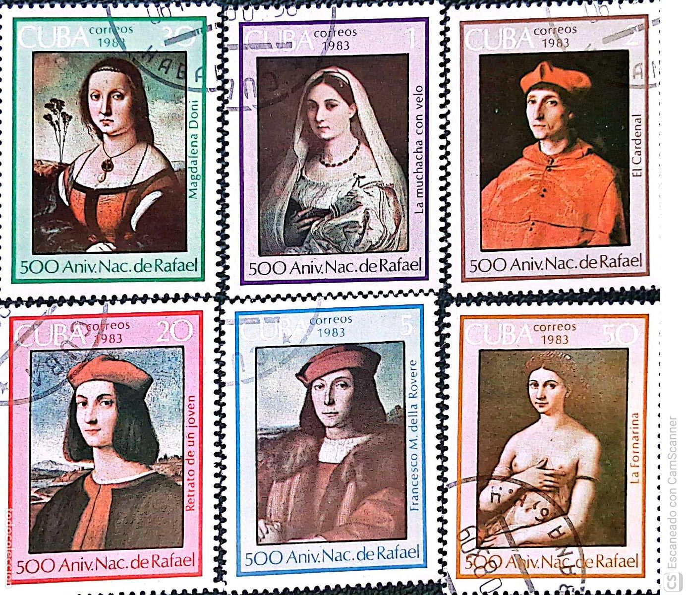 Sellos: Cuba. 2452/57 Aniversario del nacimiento del pintor Raphael. Cuadros. 1983. Sellos usados y numeraci
