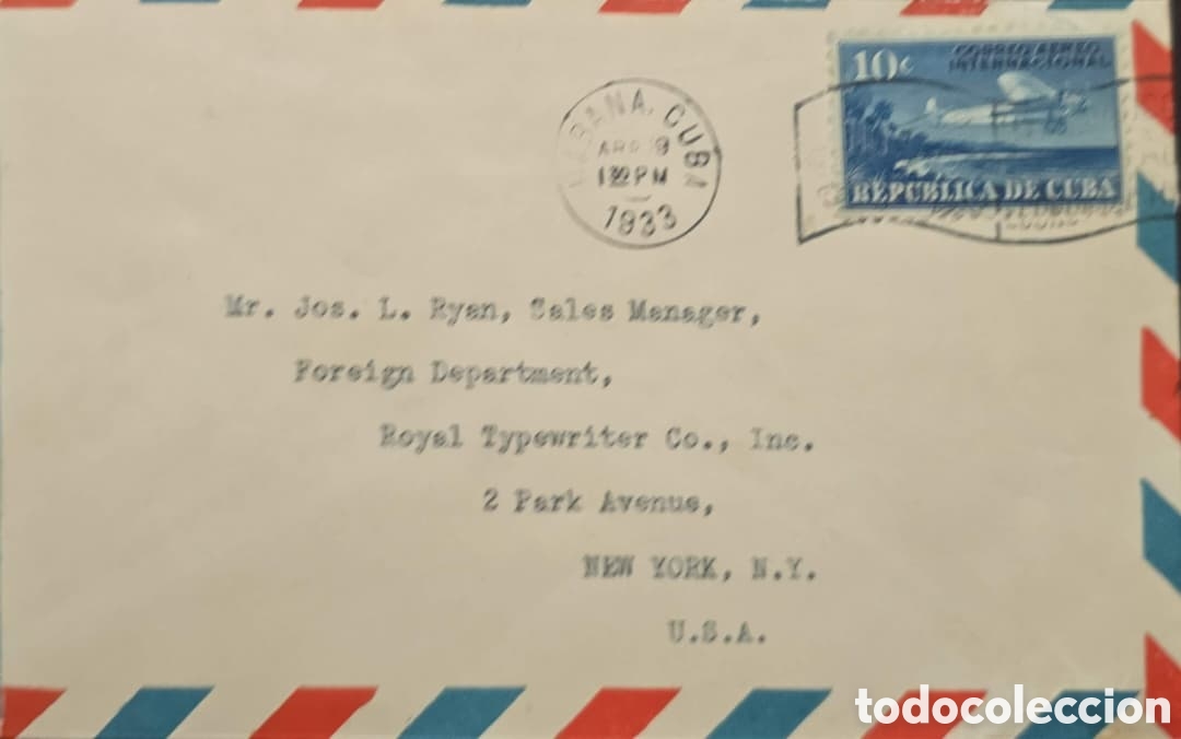 Sellos: CA)Cuba &middot; 1953 &middot; Airmail & Aviation &middot; Business correspondence envelope from Havana to New York, fran