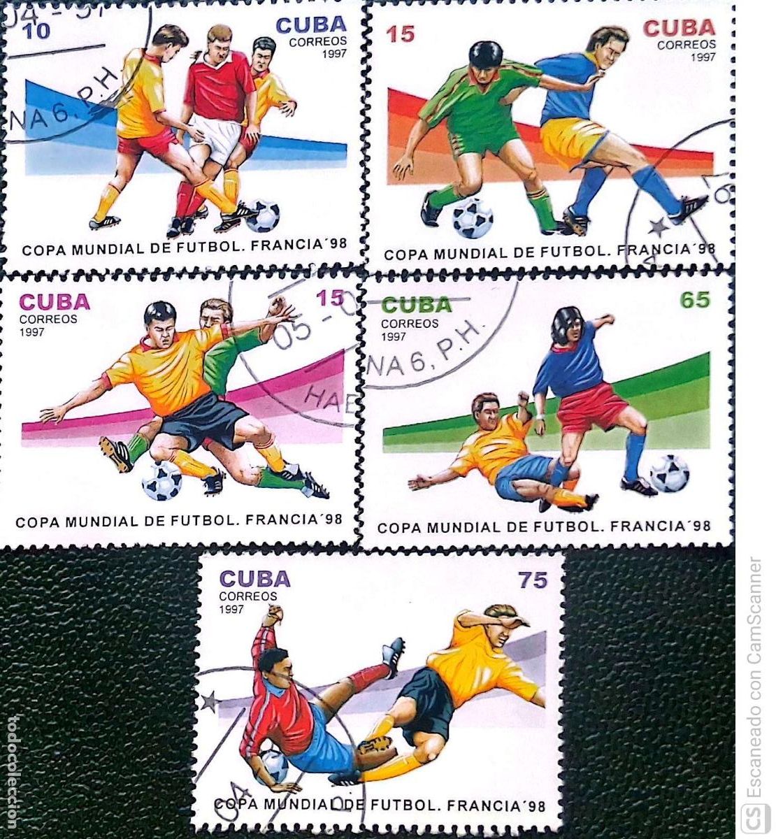 Sellos: Cuba. 3614/18 Copa mundial de f&uacute;tbol Francia'98. 1977. Sellos usados y numeraci&oacute;n Yvert.