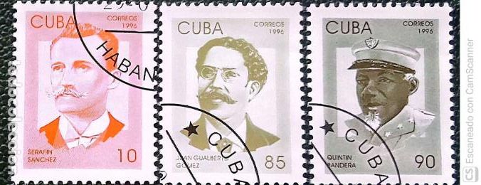 Sellos: Cuba. 3539/41 Patriotas cubanos: Seraf&iacute;n S&aacute;nchez, Gualberto G&oacute;mez y Quint&iacute;n Bandera. 1996. Sellos us