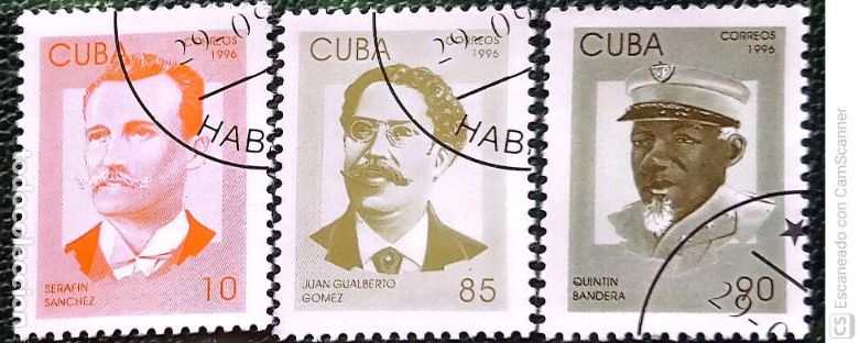 Sellos: Cuba. 3539/41 Patriotas cubanos: Seraf&iacute;n S&aacute;nchez, Gualberto G&oacute;mez y Quint&iacute;n Bandera. 1996. Sellos us